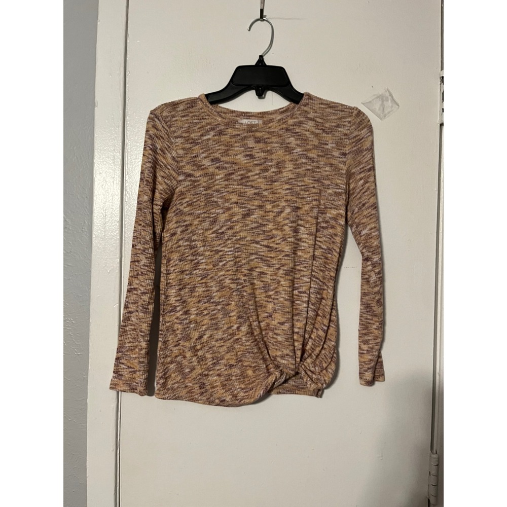 Loft Outlet Petite XSP Space Dye Knot Front Ribbed Long Sleeve Top Tan Purple